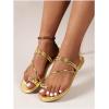imageVerdusa Womens Metallic Open Toe Thong Sandals Summer Strappy Flat SandalsGold