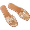 imageVerdusa Womens Flat Sandals Pearl Sandals Square Toe Summer Slip On Flat ShoesApricot