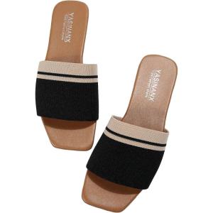 imageVerdusa Womens Color Block Flat Sandals Open Toe Beach Slides Outdoor ShoesBlack