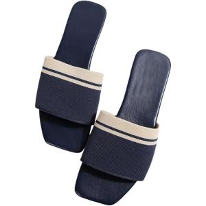 imageVerdusa Womens Color Block Flat Sandals Open Toe Beach Slides Outdoor ShoesBlue