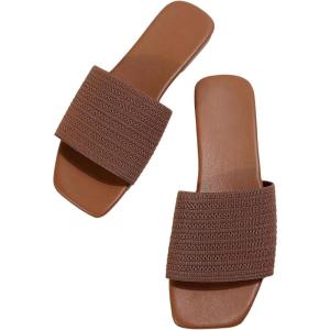 imageVerdusa Womens Color Block Flat Sandals Open Toe Beach Slides Outdoor ShoesCoffee Brown