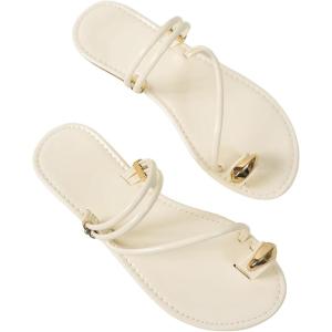 imageVerdusa Womens Metallic Open Toe Thong Sandals Summer Strappy Flat SandalsBeige