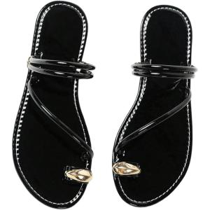 imageVerdusa Womens Metallic Open Toe Thong Sandals Summer Strappy Flat SandalsBlack