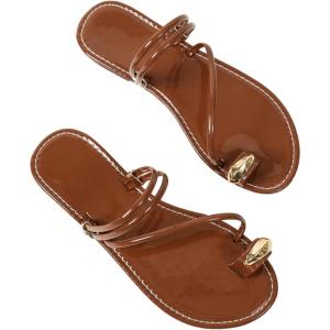 imageVerdusa Womens Metallic Open Toe Thong Sandals Summer Strappy Flat SandalsBrown