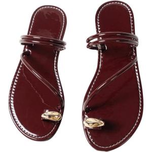 imageVerdusa Womens Metallic Open Toe Thong Sandals Summer Strappy Flat SandalsBurgundy