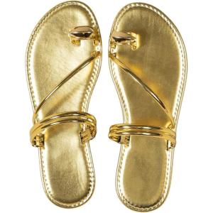 imageVerdusa Womens Metallic Open Toe Thong Sandals Summer Strappy Flat SandalsGold