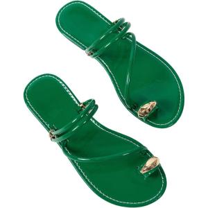 imageVerdusa Womens Metallic Open Toe Thong Sandals Summer Strappy Flat SandalsGreen