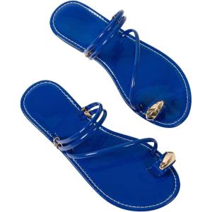 imageVerdusa Womens Metallic Open Toe Thong Sandals Summer Strappy Flat SandalsRoyal Blue