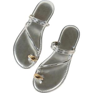 imageVerdusa Womens Metallic Open Toe Thong Sandals Summer Strappy Flat SandalsSilver