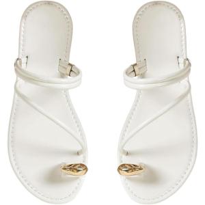 imageVerdusa Womens Metallic Open Toe Thong Sandals Summer Strappy Flat SandalsWhite