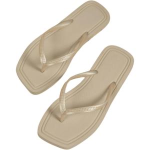 imageVerdusa Womens TStrap Thong Flat Sandals Square Toe Slip On Flip FlopsApricot