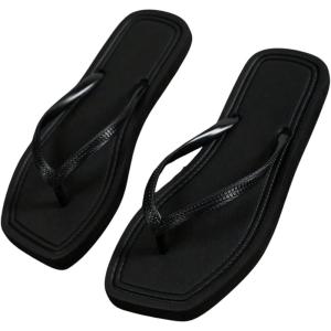 imageVerdusa Womens TStrap Thong Flat Sandals Square Toe Slip On Flip FlopsBlack