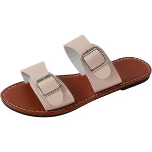 imageVerdusa Womens Buckle Sandals Summer Slides Open Toe Beach Outdoor Sandal ShoesBeige Brown