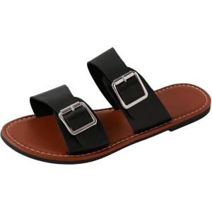 imageVerdusa Womens Buckle Sandals Summer Slides Open Toe Beach Outdoor Sandal ShoesBlack Brown