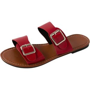 imageVerdusa Womens Buckle Sandals Summer Slides Open Toe Beach Outdoor Sandal ShoesRedBrown