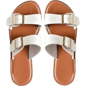 imageVerdusa Womens Buckle Sandals Summer Slides Open Toe Beach Outdoor Sandal ShoesWhite