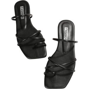 imageVerdusa Womens Criss Cross Strappy Flat Sandals Open Toe Leather Slippers Beach SandalsBlack
