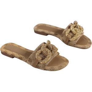 imageVerdusa Womens Slip On Flat Sandals Metallic Flat Summer SandalsApricot