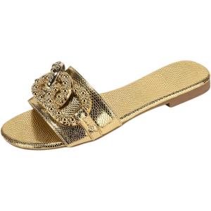 imageVerdusa Womens Slip On Flat Sandals Metallic Flat Summer SandalsGold