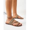 imageVerdusa Womens Leopard Print Strappy Summer Flat Sandals Slip On SlidesWhite
