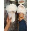 imageVerdusa Womens Pearls Open Toe Fuzzy House Slippers Faux Fur Bedroom ShoesBow Beige