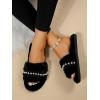 imageVerdusa Womens Pearls Open Toe Fuzzy House Slippers Faux Fur Bedroom ShoesDark Black