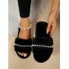 imageVerdusa Womens Pearls Open Toe Fuzzy House Slippers Faux Fur Bedroom ShoesDark Black