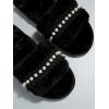 imageVerdusa Womens Pearls Open Toe Fuzzy House Slippers Faux Fur Bedroom ShoesDark Black