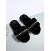 imageVerdusa Womens Pearls Open Toe Fuzzy House Slippers Faux Fur Bedroom ShoesDark Black