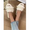 imageVerdusa Womens Pearls Open Toe Fuzzy House Slippers Faux Fur Bedroom ShoesLight Beige