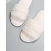 imageVerdusa Womens Pearls Open Toe Fuzzy House Slippers Faux Fur Bedroom ShoesWhite