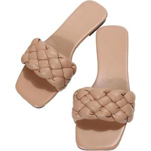 imageVerdusa Womens Braided Sandals Square Open Toe Slides Sandals Summer ShoesApricot