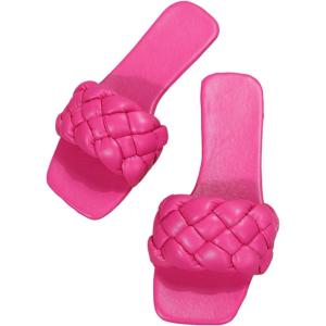 imageVerdusa Womens Braided Sandals Square Open Toe Slides Sandals Summer ShoesHot Pink