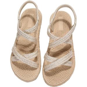 imageVerdusa Womens Casual Cross Woven Sandals Vacation Summer Beach Flat Sandals ShoesBeige