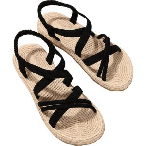 imageVerdusa Womens Casual Cross Woven Sandals Vacation Summer Beach Flat Sandals ShoesBlack
