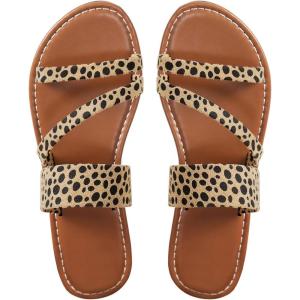 imageVerdusa Womens Leopard Print Strappy Summer Flat Sandals Slip On SlidesWhite
