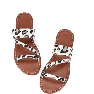 imageVerdusa Womens Leopard Print Strappy Summer Flat Sandals Slip On SlidesWhite Leopard