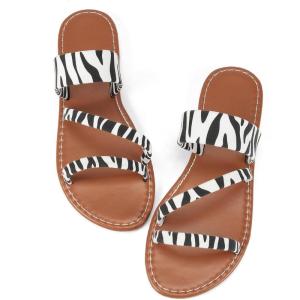 imageVerdusa Womens Leopard Print Strappy Summer Flat Sandals Slip On SlidesWhite Zebra