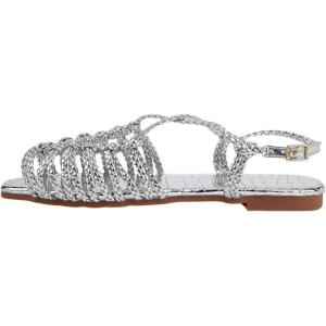 imageVerdusa Womens Metallic Braided Slingback Sandals Casual Strappy SandalsSilver