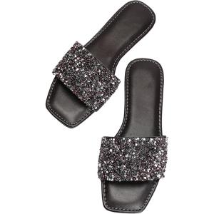 imageVerdusa Womens Rhinestone Sandals Glitter Casual Sandal Flats Open Toe Sparkle SlidesDark Brown and Purple