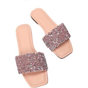 imageVerdusa Womens Rhinestone Sandals Glitter Casual Sandal Flats Open Toe Sparkle SlidesDusty Pink