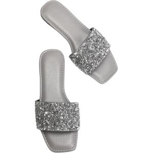 imageVerdusa Womens Rhinestone Sandals Glitter Casual Sandal Flats Open Toe Sparkle SlidesGrey