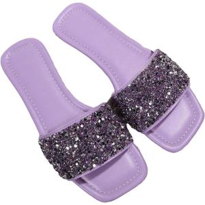 imageVerdusa Womens Rhinestone Sandals Glitter Casual Sandal Flats Open Toe Sparkle SlidesPurple