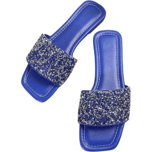 imageVerdusa Womens Rhinestone Sandals Glitter Casual Sandal Flats Open Toe Sparkle SlidesRoyal Blue
