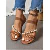 imageVerdusa Womens Pearls Braided Flat Sandals Open Toe Slip On Beach SlidesMedium Brown