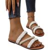 imageVerdusa Womens Pearls Braided Flat Sandals Open Toe Slip On Beach SlidesWhite