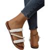imageVerdusa Womens Pearls Braided Flat Sandals Open Toe Slip On Beach SlidesWhite
