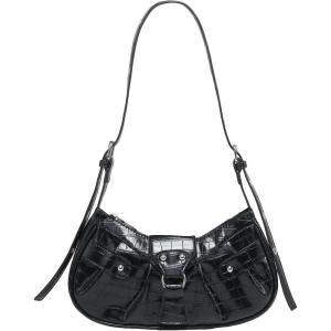imageVerdusa Womens Pleated Hobo Shoulder Bag PU Leather Clutch HandbagBlack Crocodile