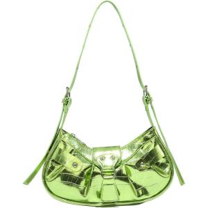 imageVerdusa Womens Pleated Hobo Shoulder Bag PU Leather Clutch HandbagMetallic Green