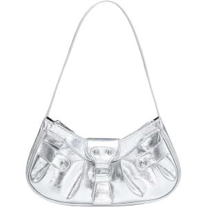 imageVerdusa Womens Pleated Hobo Shoulder Bag PU Leather Clutch HandbagSilver